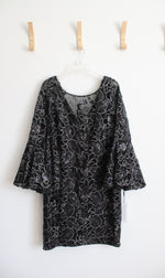 NEW Calvin Klein Black Sequined Bell Sleeve Shift Dress | 14