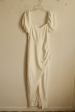 NEW Lulus White Puff Sleeve Princess Cut Collar Wrap Maxi Dress | M