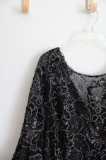 NEW Calvin Klein Black Sequined Bell Sleeve Shift Dress | 14