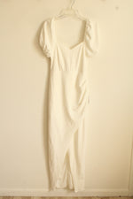 NEW Lulus White Puff Sleeve Princess Cut Collar Wrap Maxi Dress | M