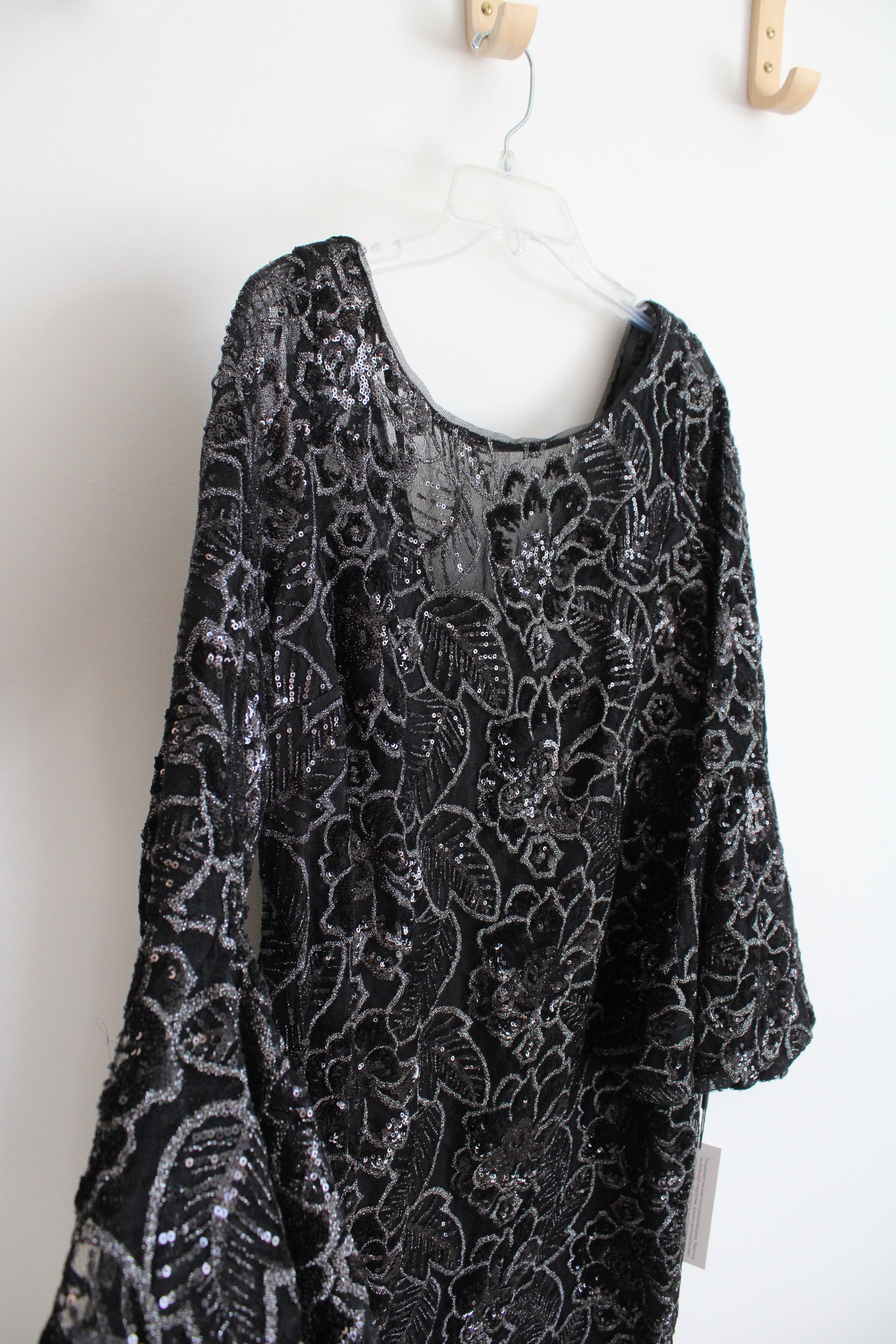 NEW Calvin Klein Black Sequined Bell Sleeve Shift Dress