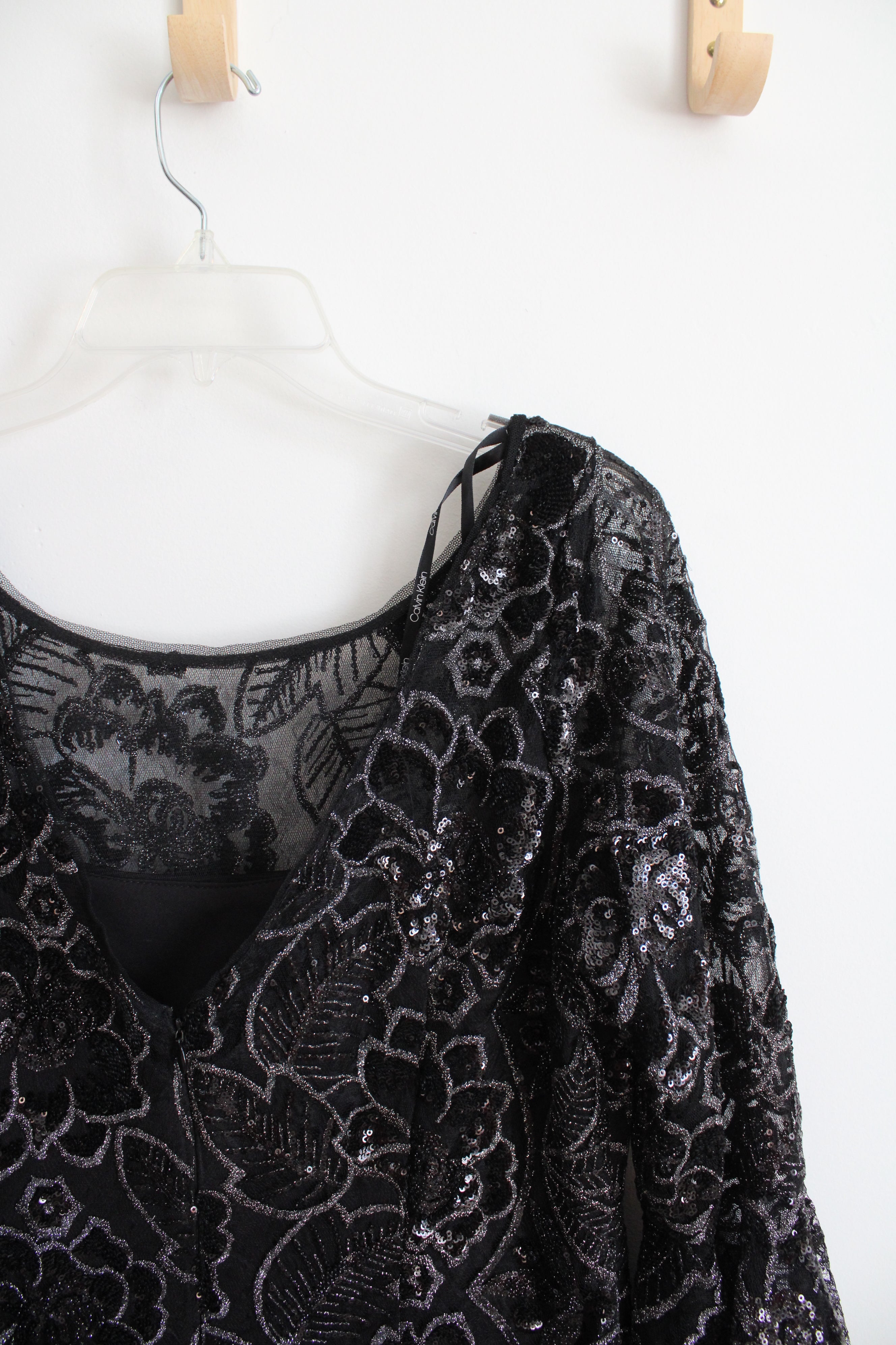 NEW Calvin Klein Black Sequined Bell Sleeve Shift Dress