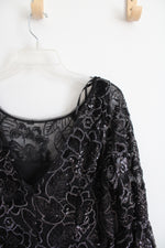 NEW Calvin Klein Black Sequined Bell Sleeve Shift Dress | 14