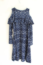 1st Kiss Girls Blue & White Cold Shoulder Long Sleeved Dress | Youth 14/16