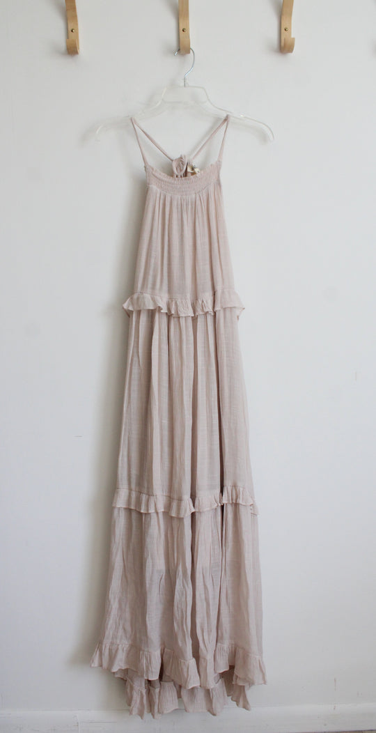 Listick Champagne Ruffle Layered Halter Maxi Dress | L