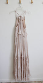 Listick Champagne Ruffle Layered Halter Maxi Dress | L