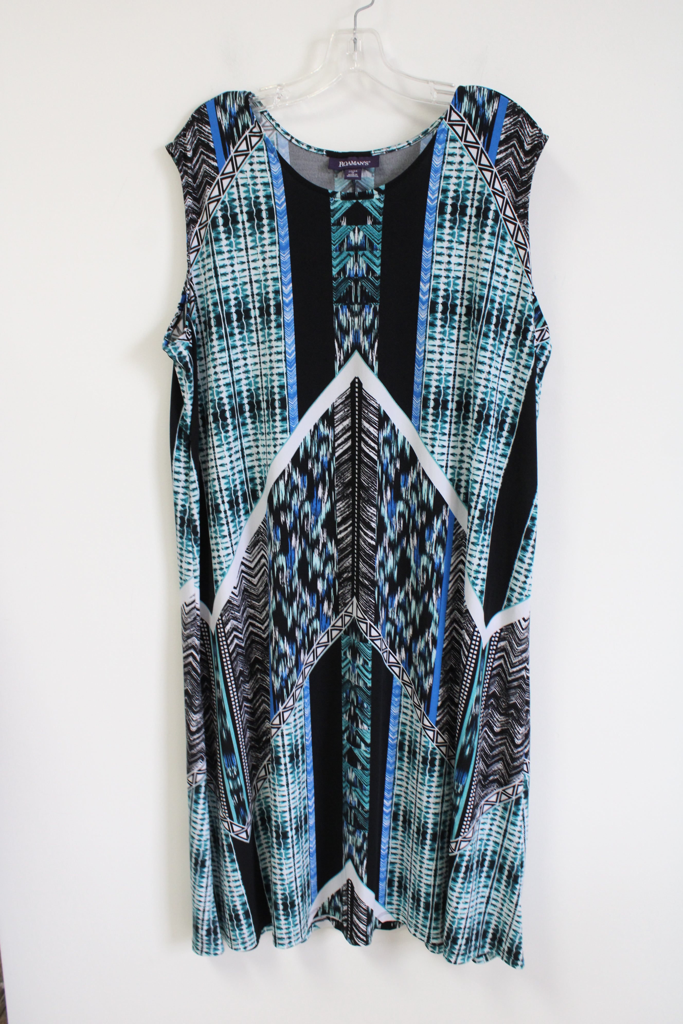 Roaman's Black Blue Patterned Dress | 22/24 (1X)