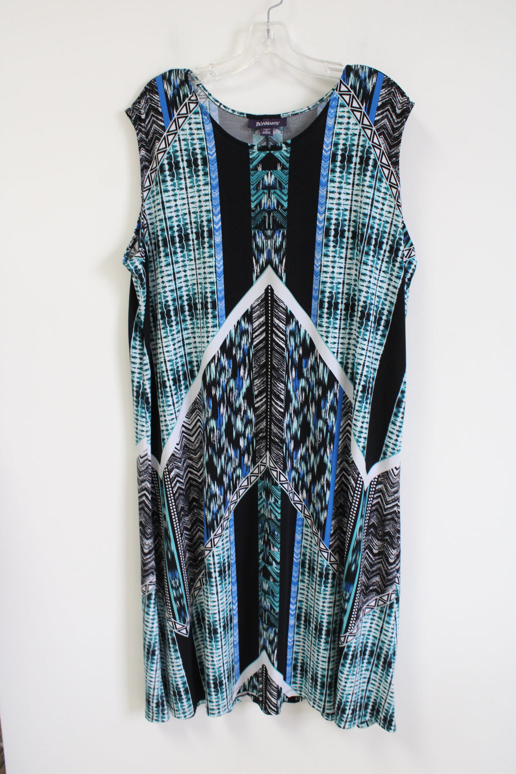 Roaman's Black Blue Patterned Dress | 22/24 (1X)