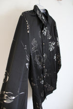 Black Silver Rose Print Button Down Shirt | M