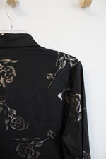Black Silver Rose Print Button Down Shirt | M