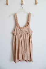 NEW Aerie Tan Embroidered Floral Ruffle Edged Dress | L