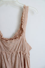 NEW Aerie Tan Embroidered Floral Ruffle Edged Dress | L