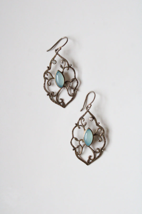 Silpada 925 Sterling Silver Wandering Ivy Chalcedony Cubic Zirconia Earrings
