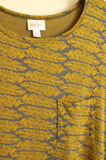 NEW LulaRoe Mustard Yellow and Gray Feather High Low Pocket T-shirt Dress | M