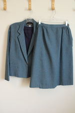 Joseph Feldman Blue Houndstooth Print Wool Blend Skirt Suit Set | L