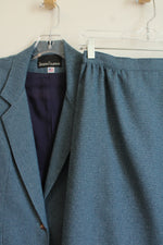 Joseph Feldman Blue Houndstooth Print Wool Blend Skirt Suit Set | L