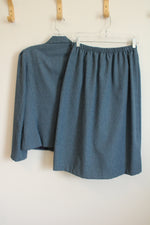 Joseph Feldman Blue Houndstooth Print Wool Blend Skirt Suit Set | L