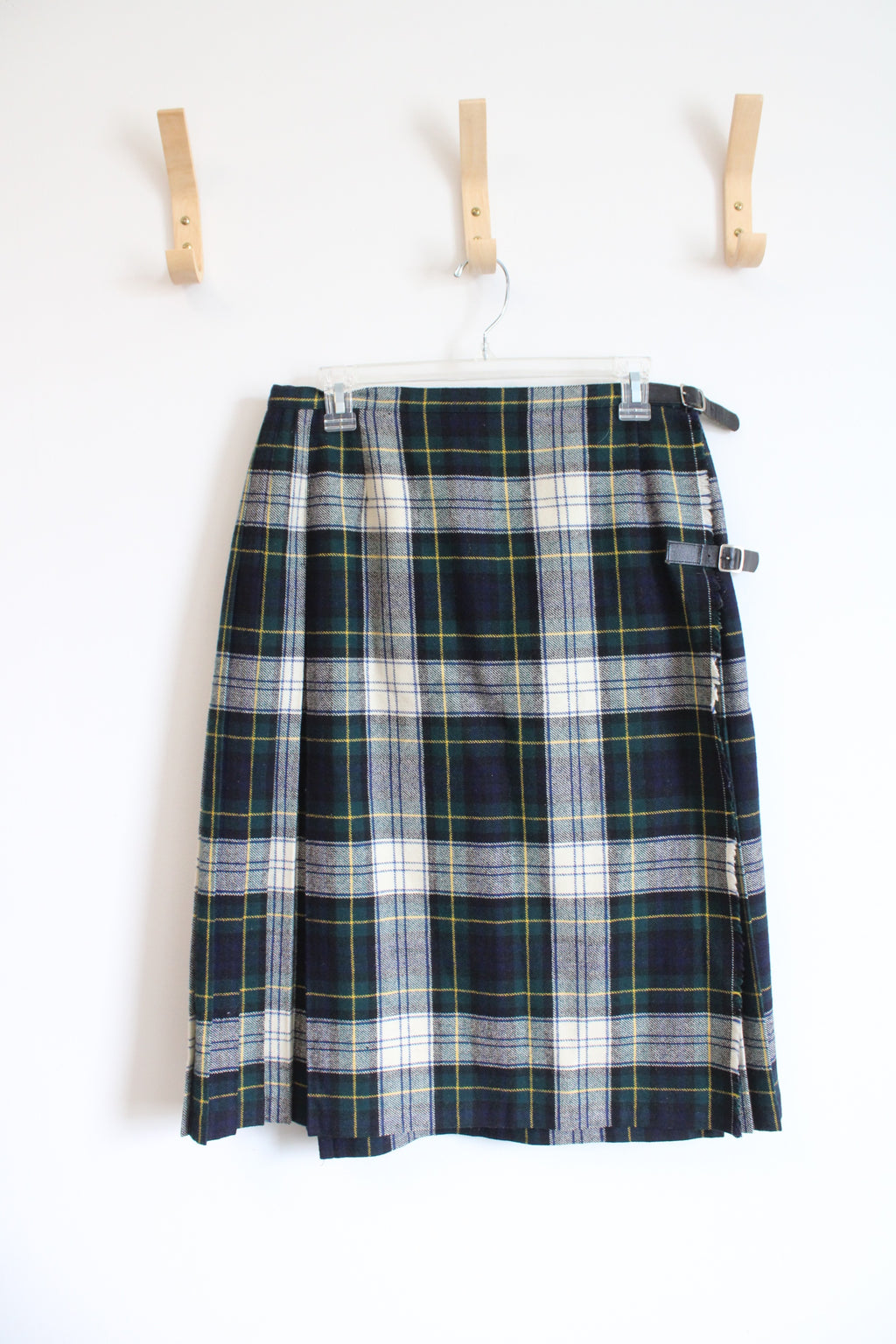 Vintage Mosbrook Green Blue & Yellow Plaid Wool Kilt | 16