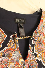 En Focus Orange and Navy Printed Tunic Dress with Gold Collar Chain | 6-P