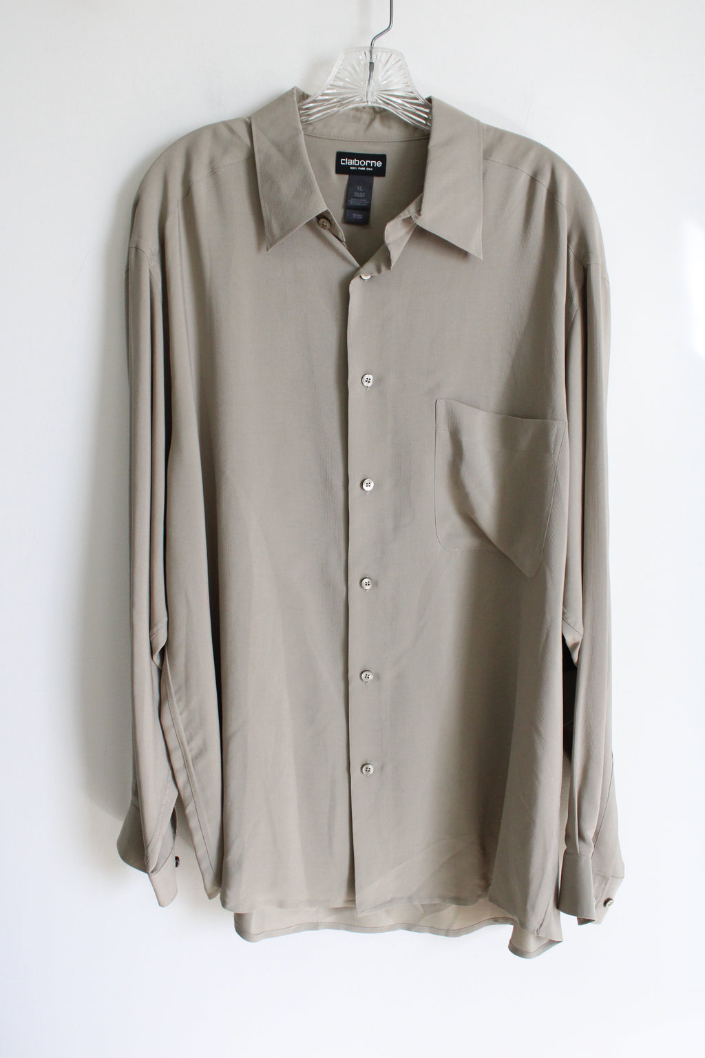 NEW Claiborne Pure Silk Green Button Down Shirt | XL
