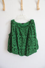 NEW Ann Taylor Green Eyelet Bubble Hem Top | S