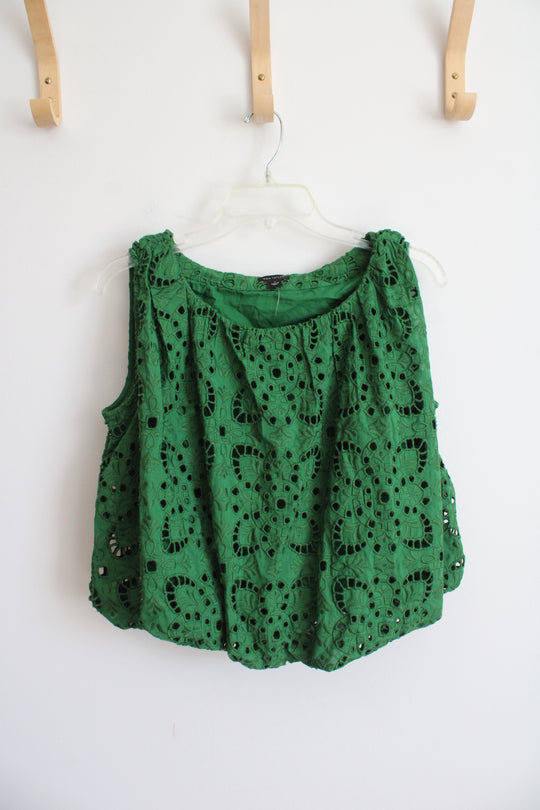 NEW Ann Taylor Green Eyelet Bubble Hem Top | S