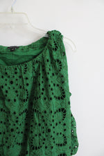 NEW Ann Taylor Green Eyelet Bubble Hem Top | S