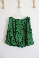 NEW Ann Taylor Green Eyelet Bubble Hem Top | S