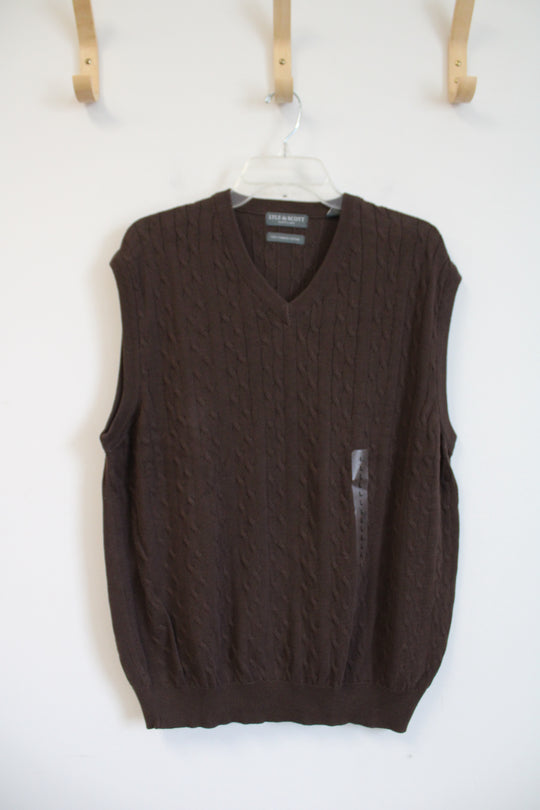 NEW Lyle & Scott Brown Cable Knit Combed Knit Sweater Vest | L