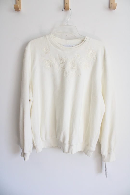 NEW Alfred Dunner Cream Fleece Pullover Sweatshirt | XL