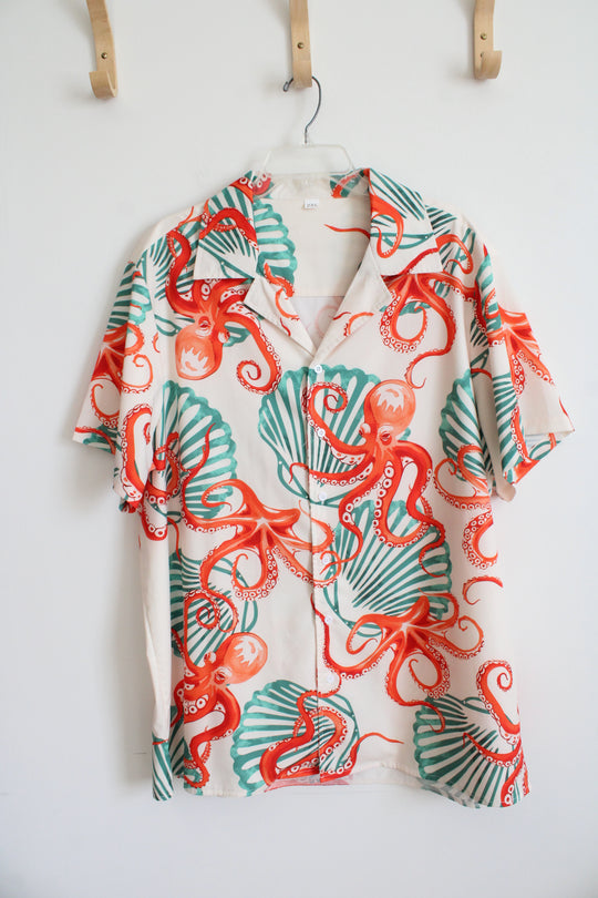Cream Orange & Green Octopus Button Down Shirt | 2XL