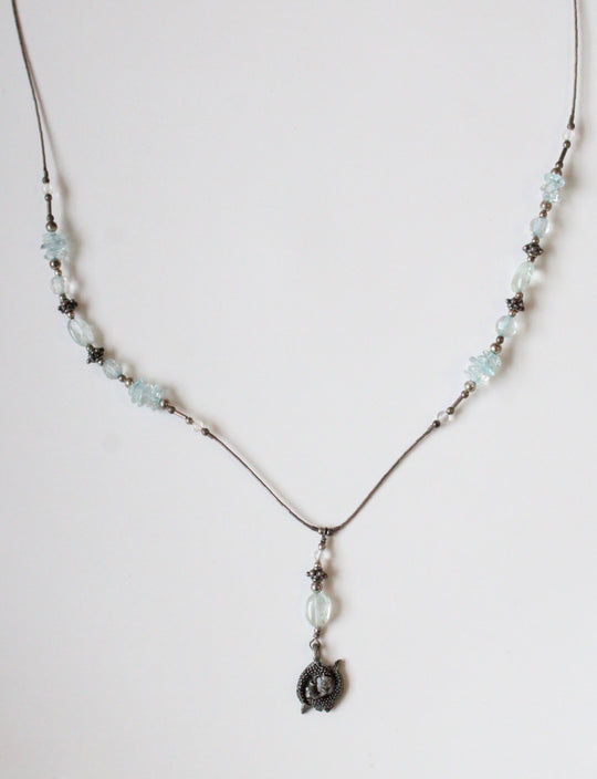 Blue Glass Beaded Koi Fish Pendant Sterling Silver Necklace