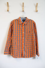 NEW Nautica Orange Blue & White Plaid Button Down Shirt | L