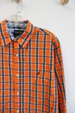 NEW Nautica Orange Blue & White Plaid Button Down Shirt | L