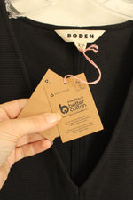 NEW Bowden Black Ribbed V-neck Pocket Dress | 16/18