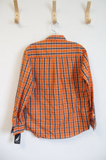 NEW Nautica Orange Blue & White Plaid Button Down Shirt | L