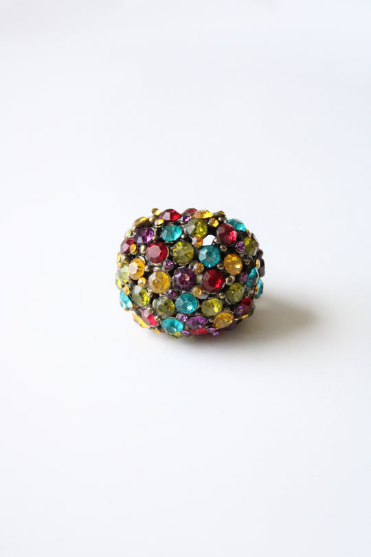 Multi Colored Rhinestone Large Statement Ring | Size 6/7