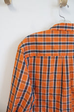 NEW Nautica Orange Blue & White Plaid Button Down Shirt | L