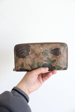 Coach Brown Wildflower Print Canvas Zip Around Wallet