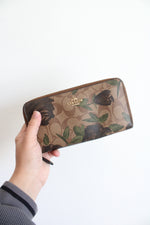 Coach Brown Wildflower Print Canvas Zip Around Wallet