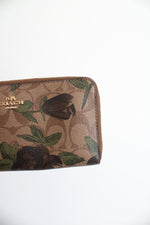 Coach Brown Wildflower Print Canvas Zip Around Wallet