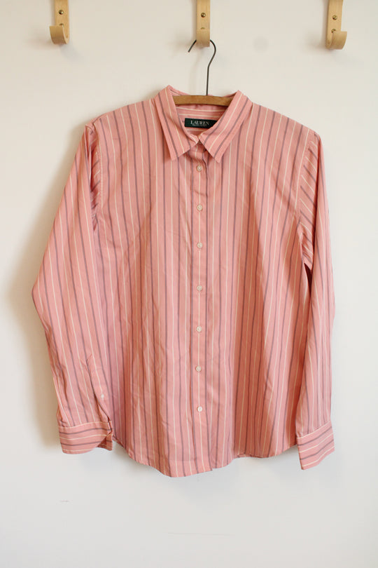 NEW Ralph Lauren Pink Maroon Striped Button Down Shirt | L