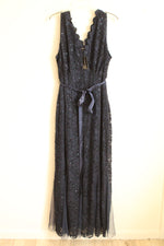 NEW Candalite Navy Blue V-neck Sparkle Lace Dress with Ribbon Tie | 2XL