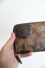 Coach Brown Wildflower Print Canvas Zip Around Wallet