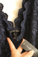 NEW Candalite Navy Blue V-neck Sparkle Lace Dress with Ribbon Tie | 2XL