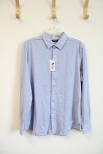 NEW Alfani Stretch Blue Myrtle Knit Button Down Shirt | L