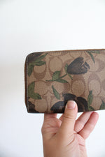 Coach Brown Wildflower Print Canvas Zip Around Wallet