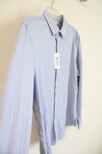 NEW Alfani Stretch Blue Myrtle Knit Button Down Shirt | L