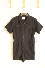 NEW Celebrity Pink Black Zip Front Utility Romper | XL