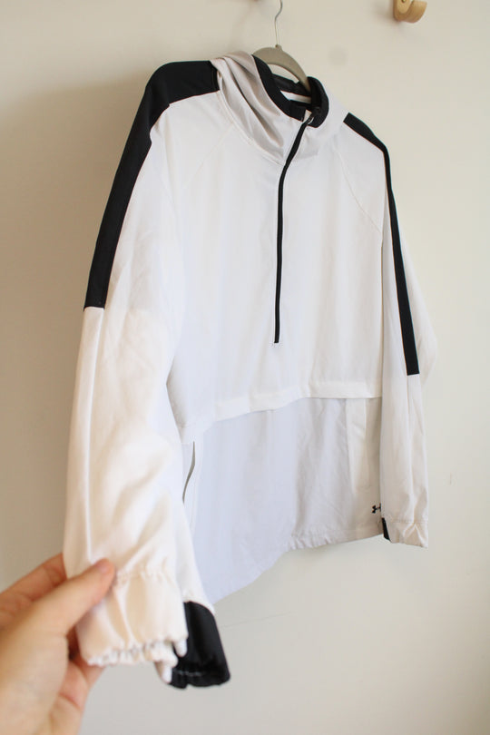 Under Armour HeatGear White Black Color Blocked Windbreaker Hoodie | L